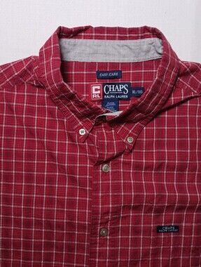 Vintage Chaps Ralph Lauren Mens Button Down Shirt XL Red White Plaid